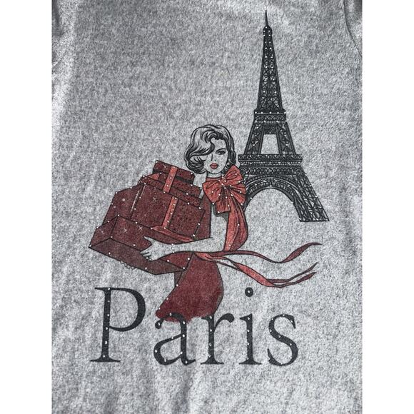 Fresh + Love Paris Graphic Sweater Gray Rhinestone Eiffel Tower Medium Women’s - Picture 3 of 7